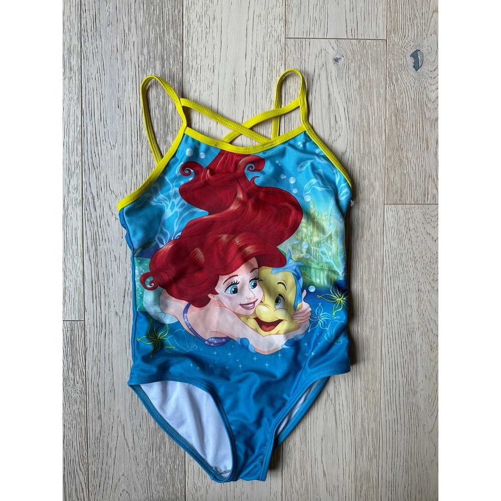 Disney Princess Ariel Little Mermaid Girls One Piece Swimsuit Blue Yellow 7/8